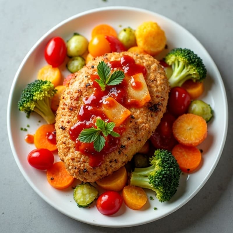 Crispy Baked Sweet and Sour Chicken with Roasted Vegetables