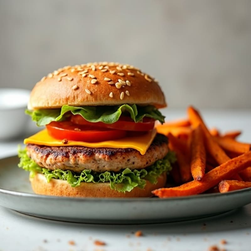 Lean Turkey Burger with Crispy Sweet Potato Fries