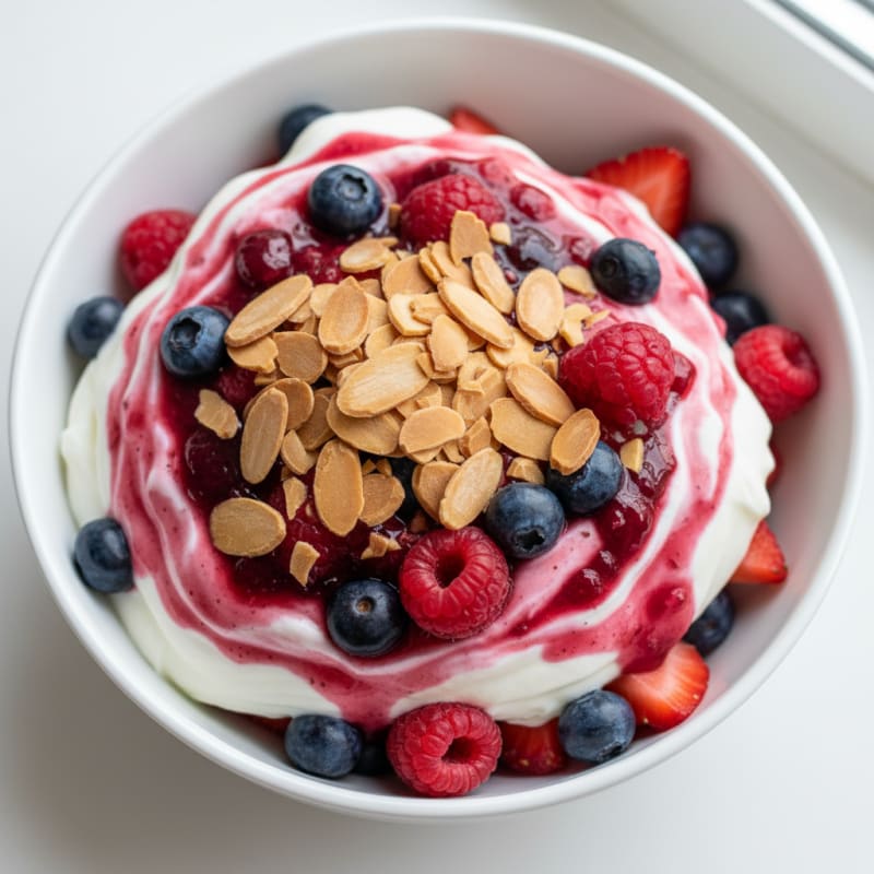 Greek Yogurt Protein Parfait with Mixed Berries and Almonds