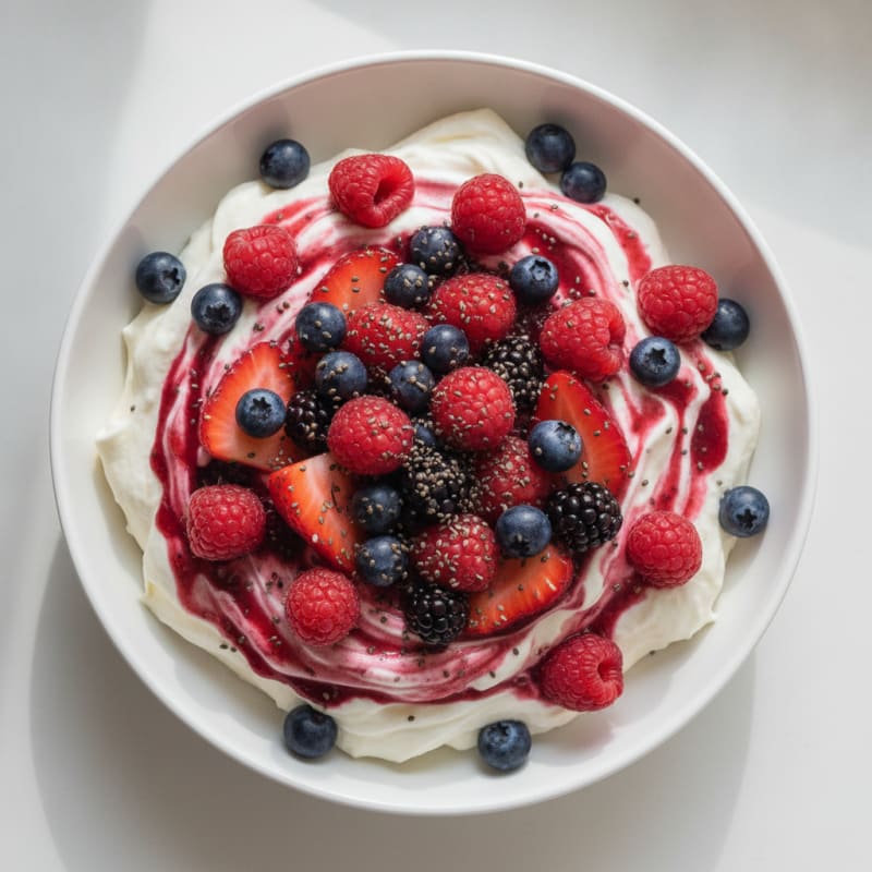 Greek Yogurt Protein Mousse with Mixed Berries