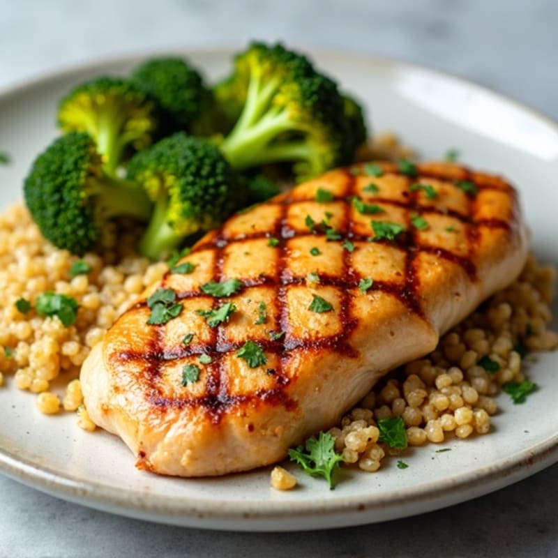 Grilled Chicken Breast with Quinoa and Roasted Broccoli