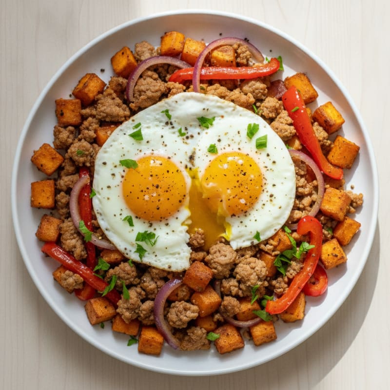 Sheet Pan Sweet Potato Hash with Eggs