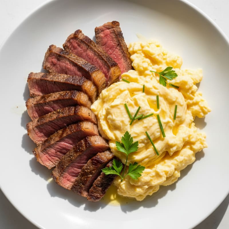 Creamy Scrambled Eggs with Seared Ribeye