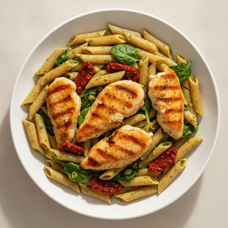 Pesto Chicken Pasta with Sun-Dried Tomatoes