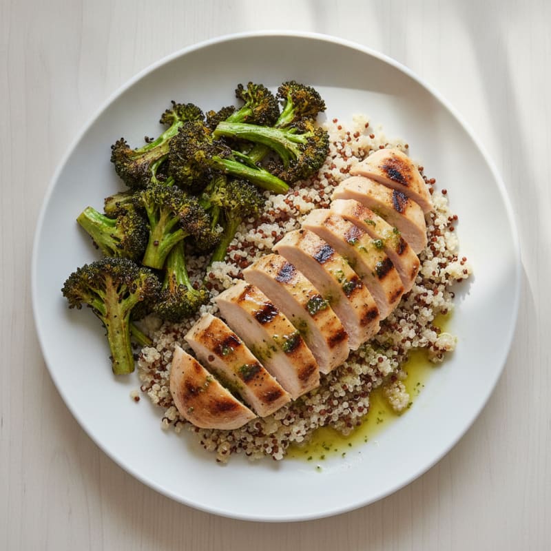 Grilled Chicken Breast with Quinoa and Roasted Broccoli