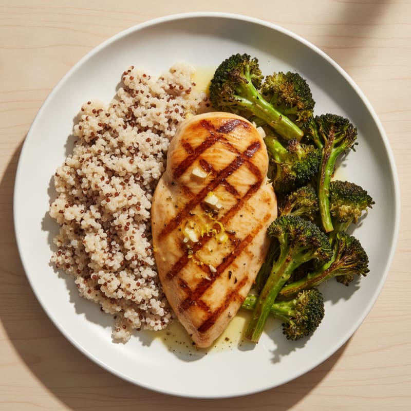 Grilled Chicken Breast with Roasted Broccoli and Quinoa