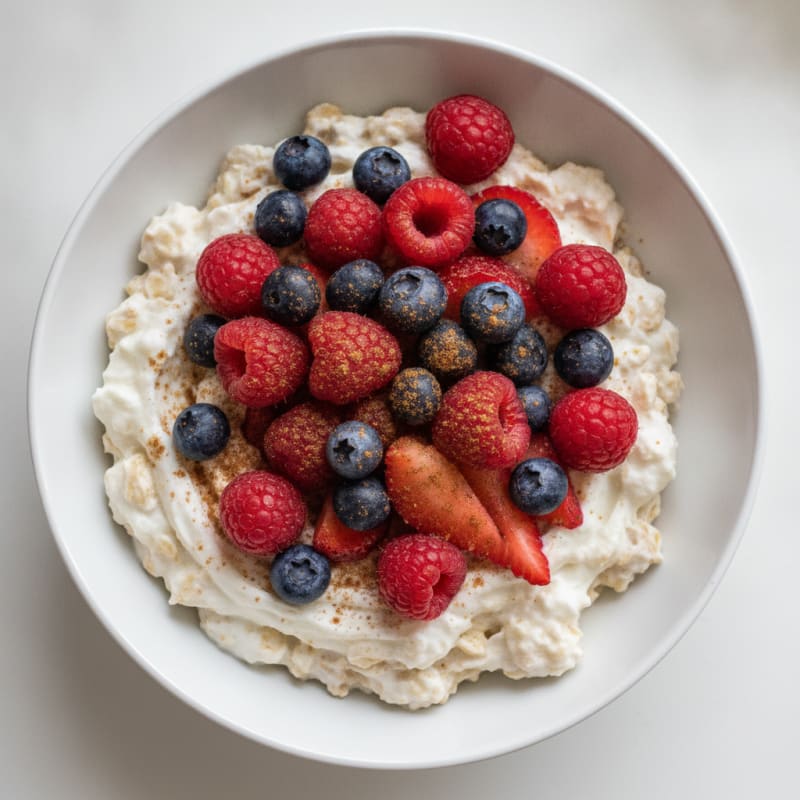 High-Protein Overnight Oats with Greek Yogurt and Berries