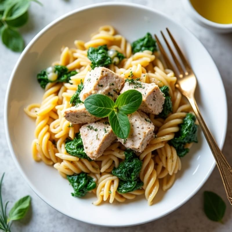 Creamy Lemon Herb Tuna Pasta with Spinach