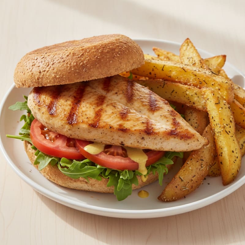 Pan-Seared Chicken Sandwich with Herb Fries