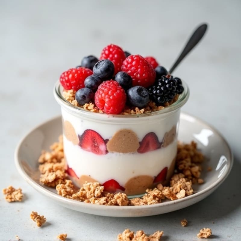 Greek Yogurt Parfait with Almond Butter and Mixed Berries
