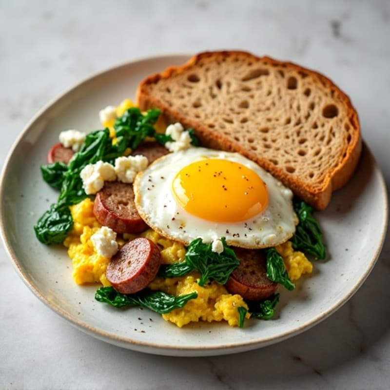 Egg White and Turkey Sausage Scramble with Spinach and Feta