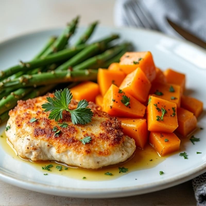 Crispy Lemon Herb Chicken with Roasted Sweet Potatoes