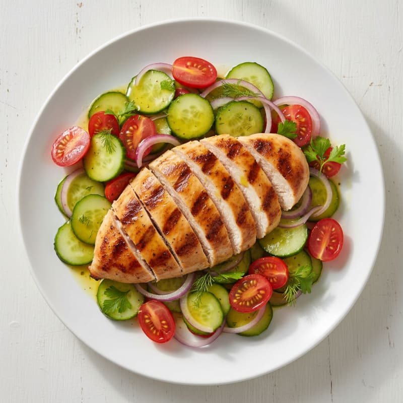 Grilled Chicken Breast with Cucumber Tomato Salad