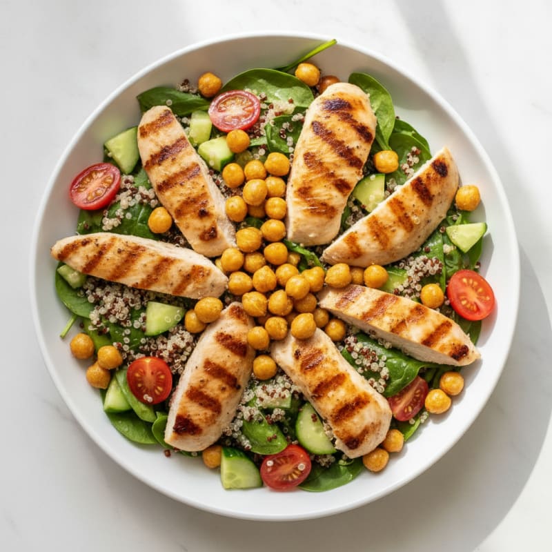 Grilled Chicken and Quinoa Salad with Roasted Chickpeas