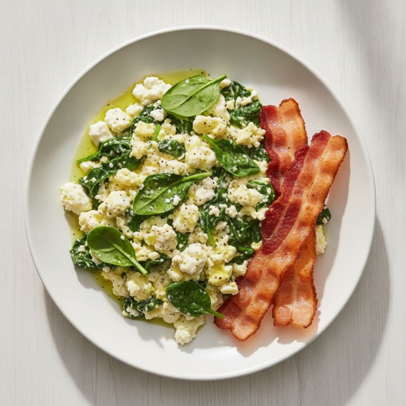 Cottage Cheese Scramble with Spinach and Turkey Bacon