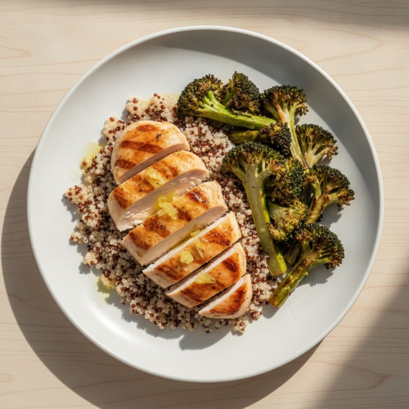Grilled Chicken Breast with Quinoa and Roasted Broccoli