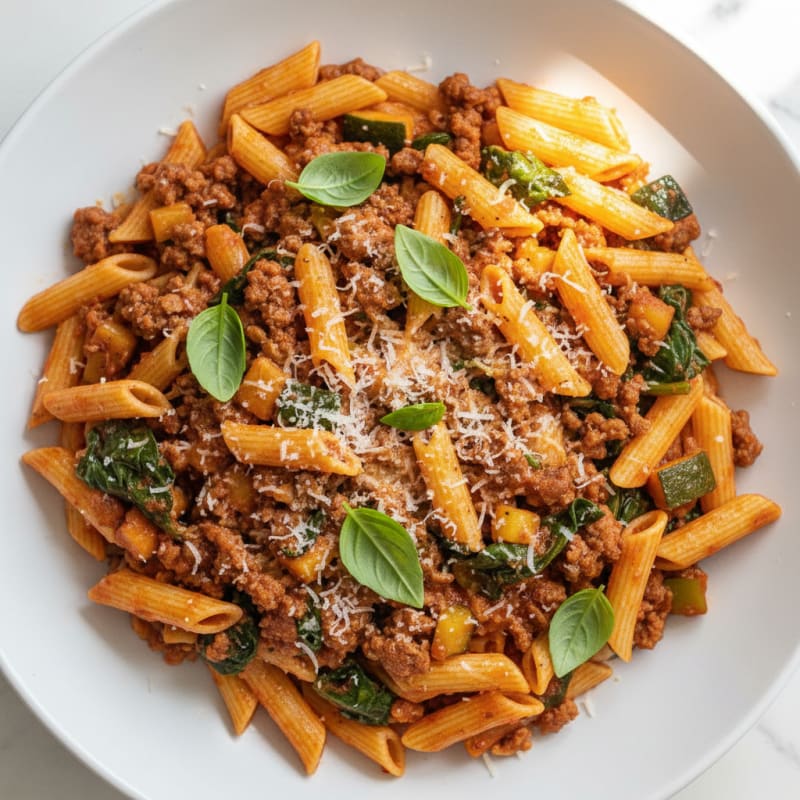 Beef and Vegetable Pasta with Fresh Basil