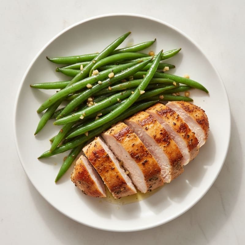 Seared Turkey Breast with Steamed Green Beans and Garlic