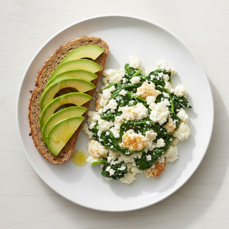 Scrambled Egg Whites with Cottage Cheese and Sautéed Spinach