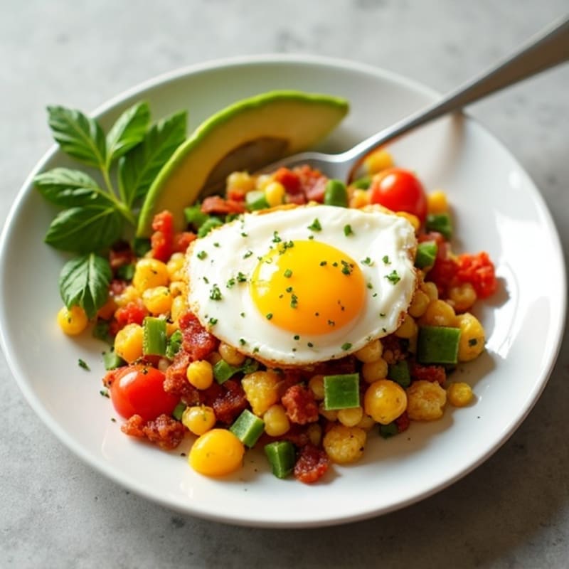 Egg White Veggie Scramble with Cottage Cheese and Turkey Bacon