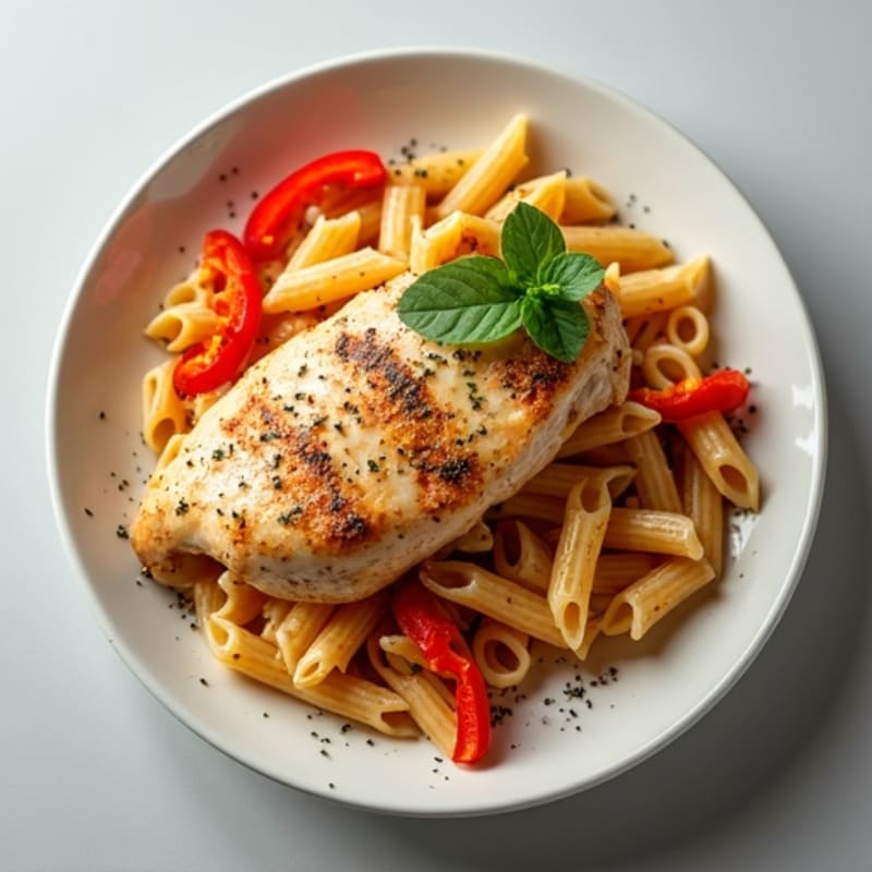Spicy Herb Chicken with Creamy Pasta and Roasted Bell Peppers