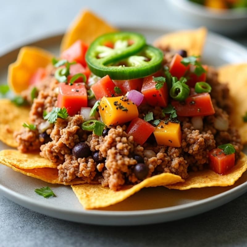 Spicy Ground Turkey Nachos with Crispy Baked Tortilla Chips