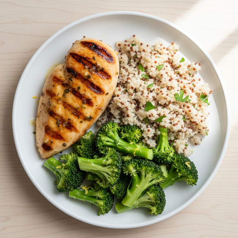Grilled Chicken Breast with Quinoa and Steamed Broccoli