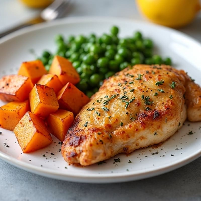 Crispy Lemon Herb Roasted Chicken with Sweet Potatoes
