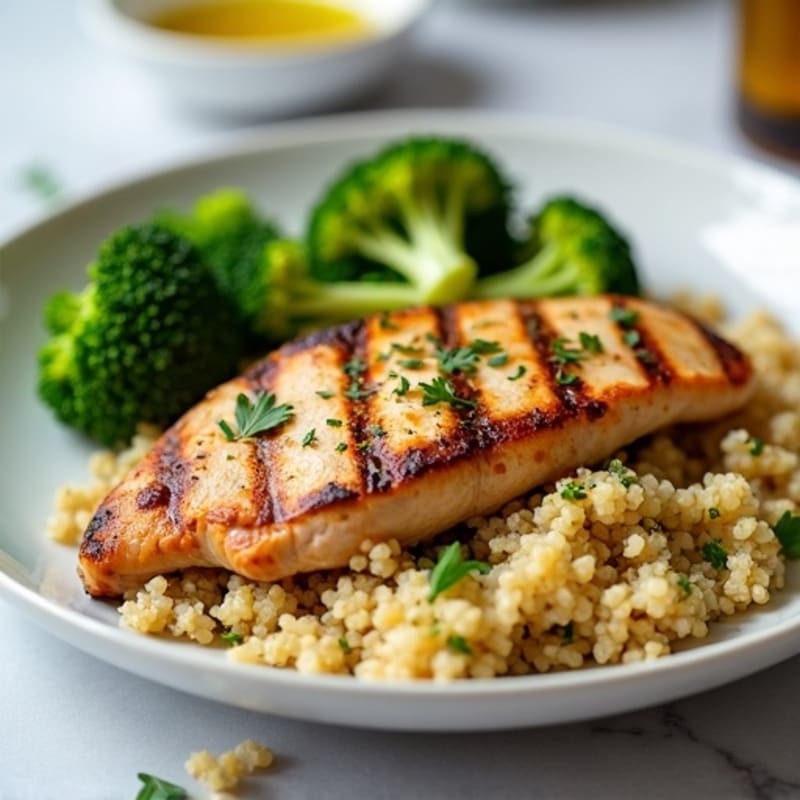 Grilled Chicken Breast with Quinoa and Roasted Broccoli