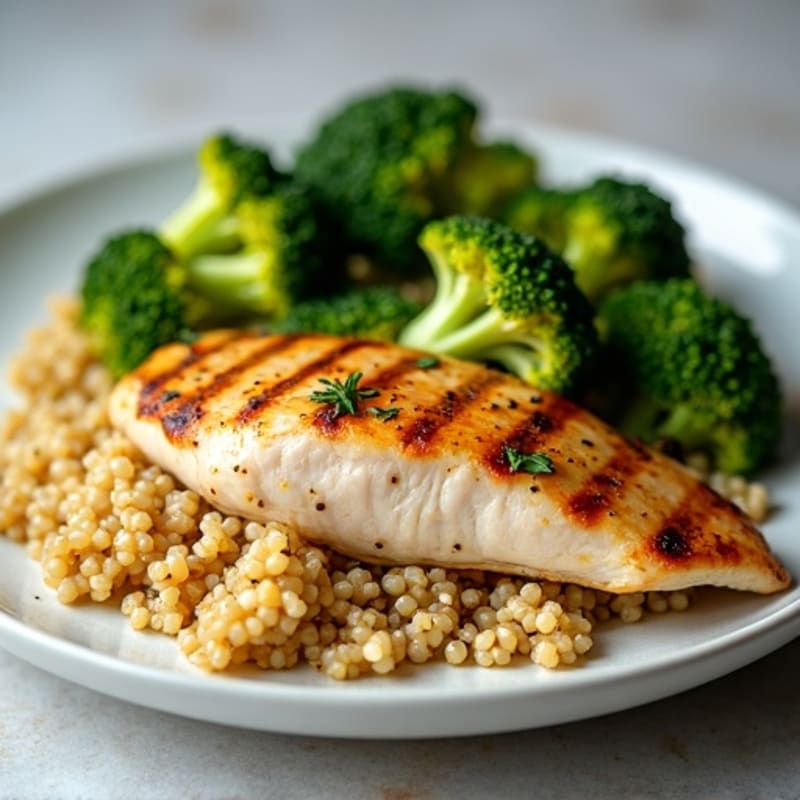 Grilled Chicken Breast with Quinoa and Roasted Broccoli
