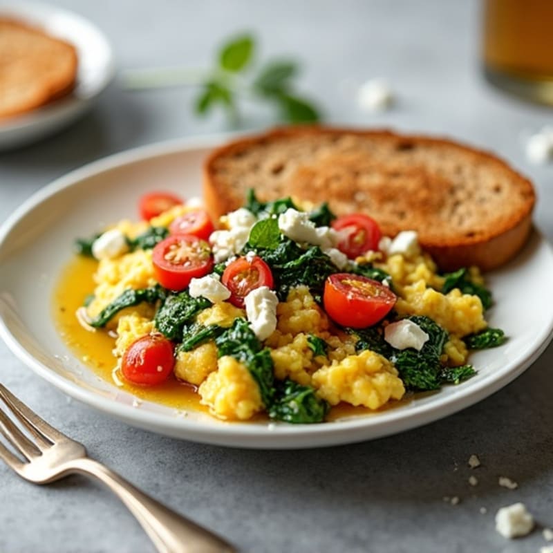 Egg White Scramble with Spinach, Tomato and Feta