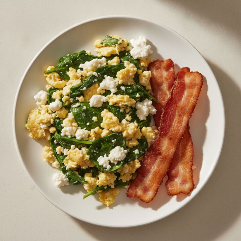 Cottage Cheese Scramble with Spinach and Turkey Bacon