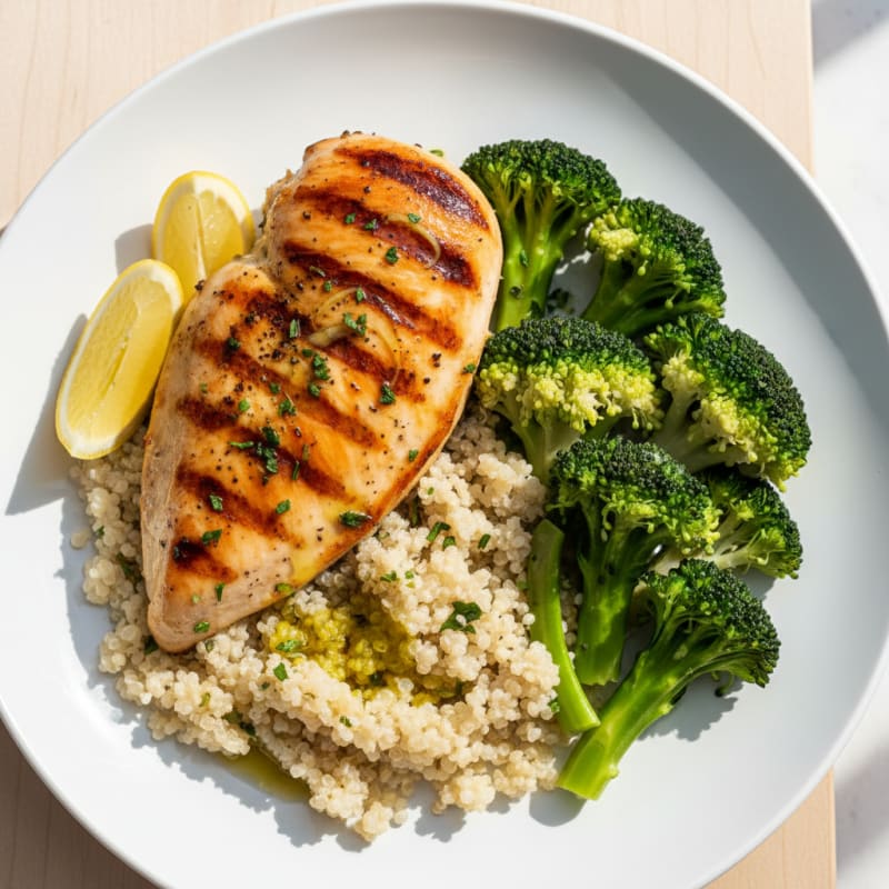 Grilled Chicken Breast with Quinoa and Steamed Broccoli