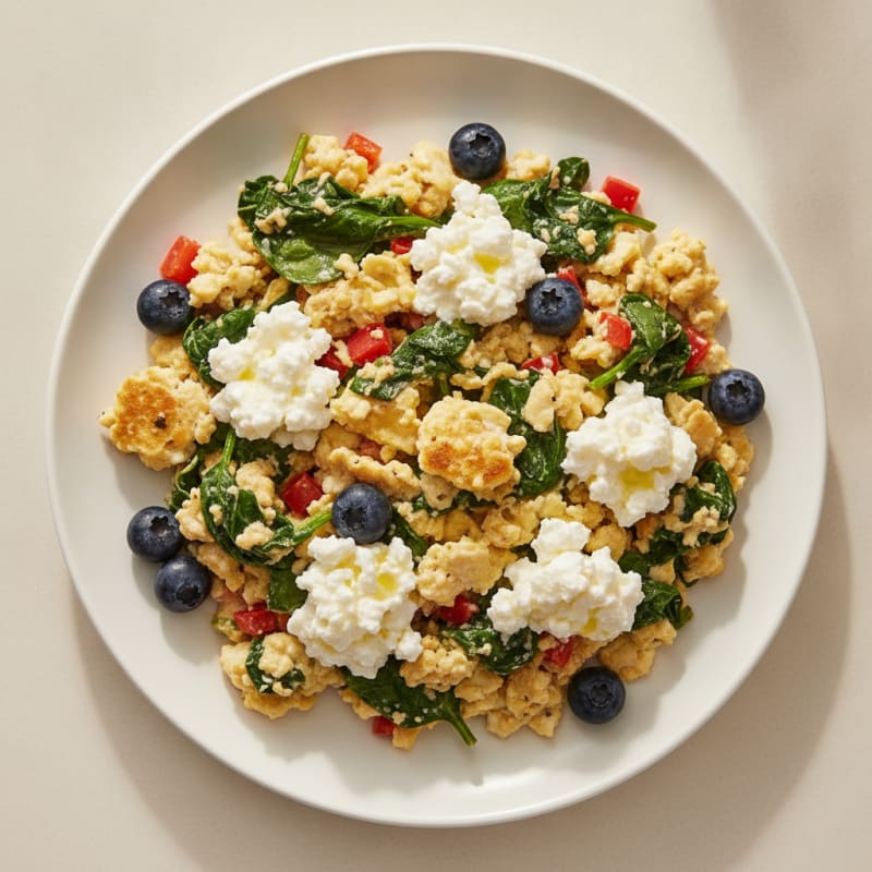 Egg White Spinach Scramble with Cottage Cheese
