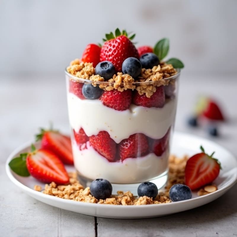 Greek Yogurt Protein Parfait with Mixed Berries and Almonds