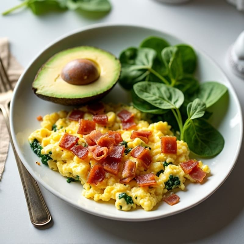 Egg White Scramble with Spinach and Turkey Bacon