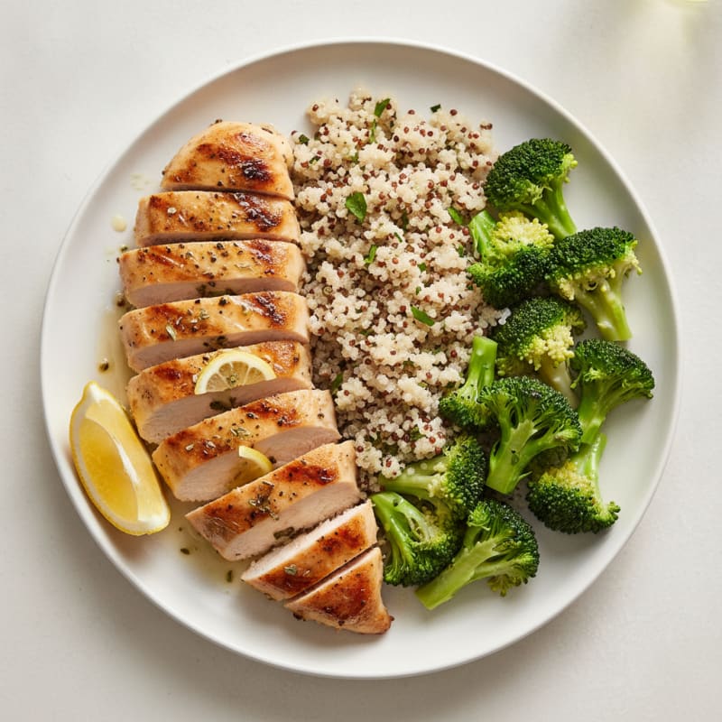 Grilled Chicken Breast with Quinoa and Steamed Broccoli