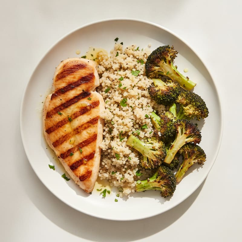 Grilled Chicken Breast with Quinoa and Roasted Broccoli