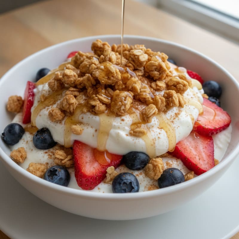 Creamy Greek Yogurt Parfait with Mixed Berries and Protein Granola