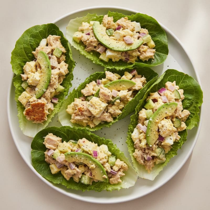 Mediterranean Tuna and Egg Salad Lettuce Wraps