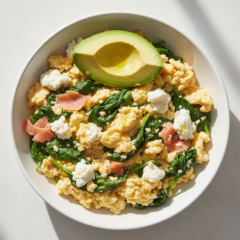 Silky Smoked Salmon Scramble with Spinach and Cottage Cheese