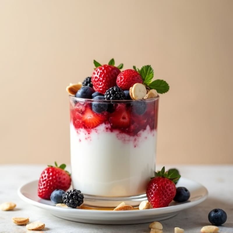 Greek Yogurt Protein Parfait with Mixed Berries and Almonds