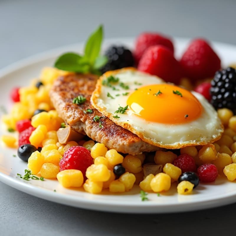 Egg and Turkey Sausage Scramble with Fresh Berries