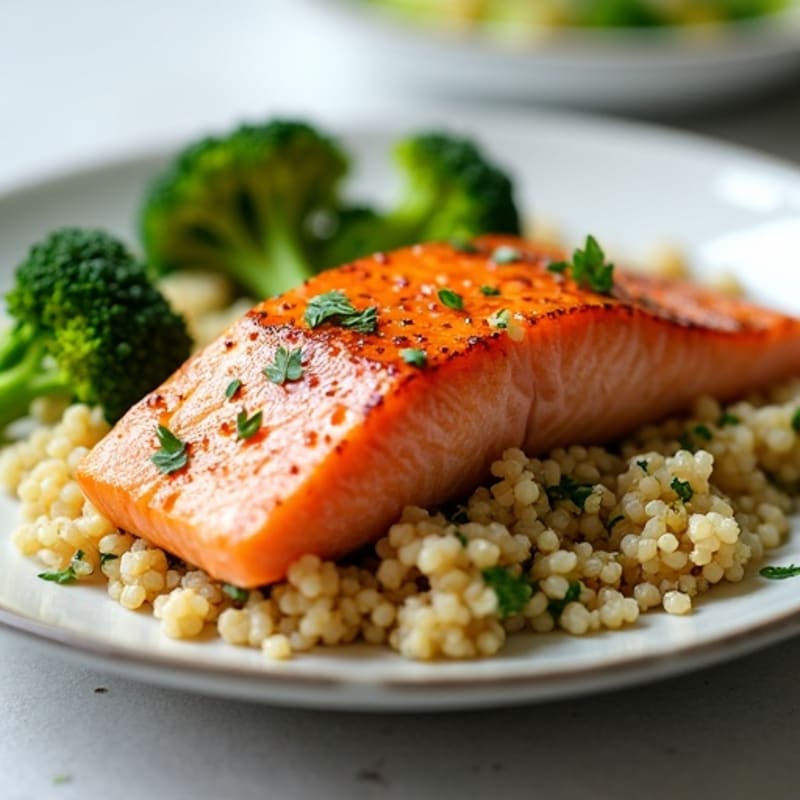 Seared Salmon with Roasted Broccoli and Quinoa
