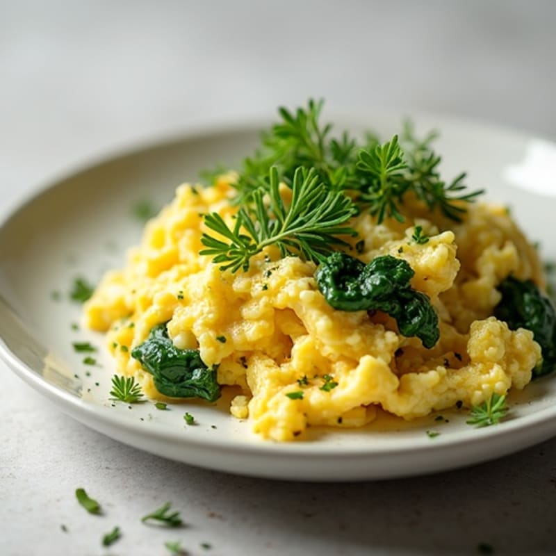 Fluffy Egg White Scramble with Fresh Spinach and Herbs