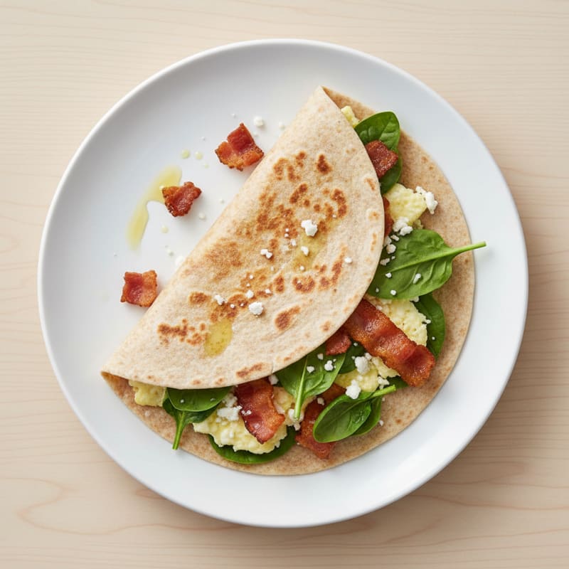 Crispy Turkey Bacon and Egg White Breakfast Wrap with Spinach