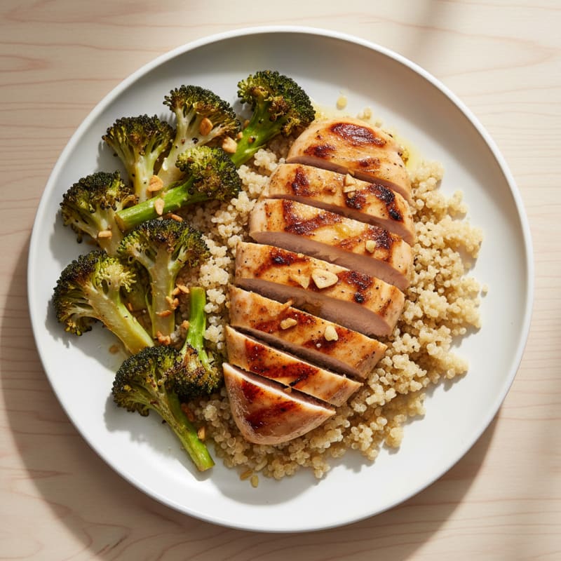 Grilled Chicken Breast with Quinoa and Roasted Broccoli