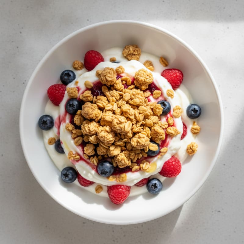 Greek Yogurt Parfait with Mixed Berries and Protein Granola