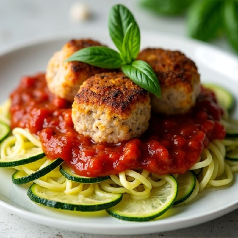 Lean Turkey Meatballs with Zucchini Noodles and Fresh Basil Marinara