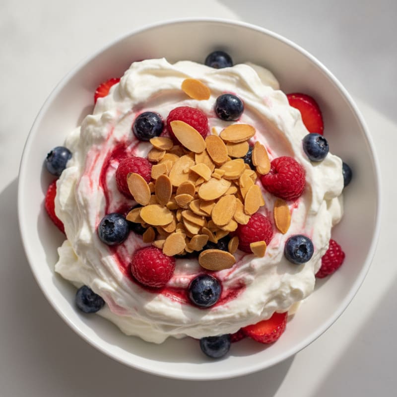 Greek Yogurt Protein Parfait with Mixed Berries and Almonds